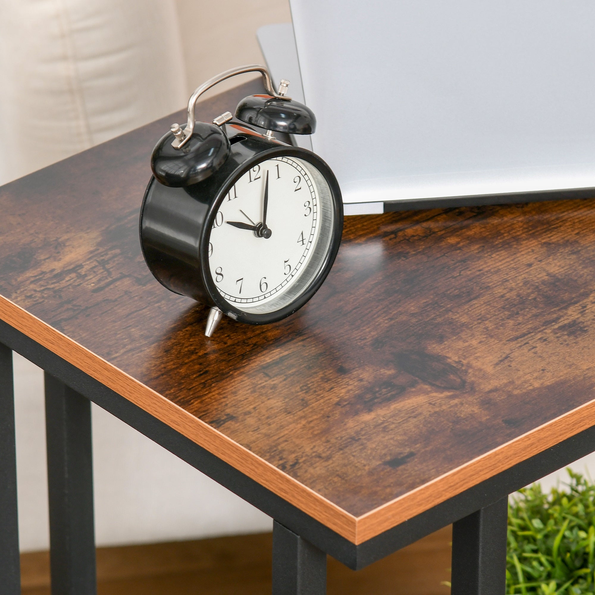 Side Table C-Shaped Rolling Serving Cart Wood Metal Black Walnut