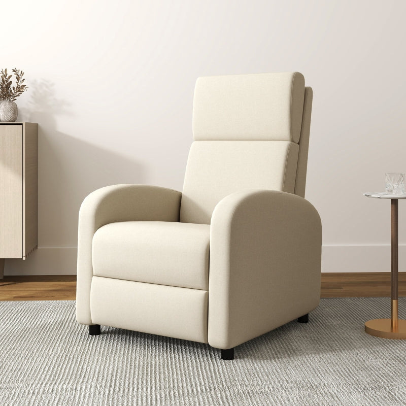 Relaxing Armchair Recliner with Footrest, 120kg, Cream White Linen