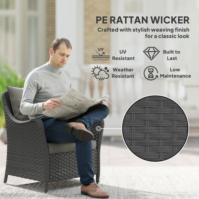 Rattan Garden Chairs Set of 2, Cushioned High Back Outdoor PE Wicker, Dark Grey