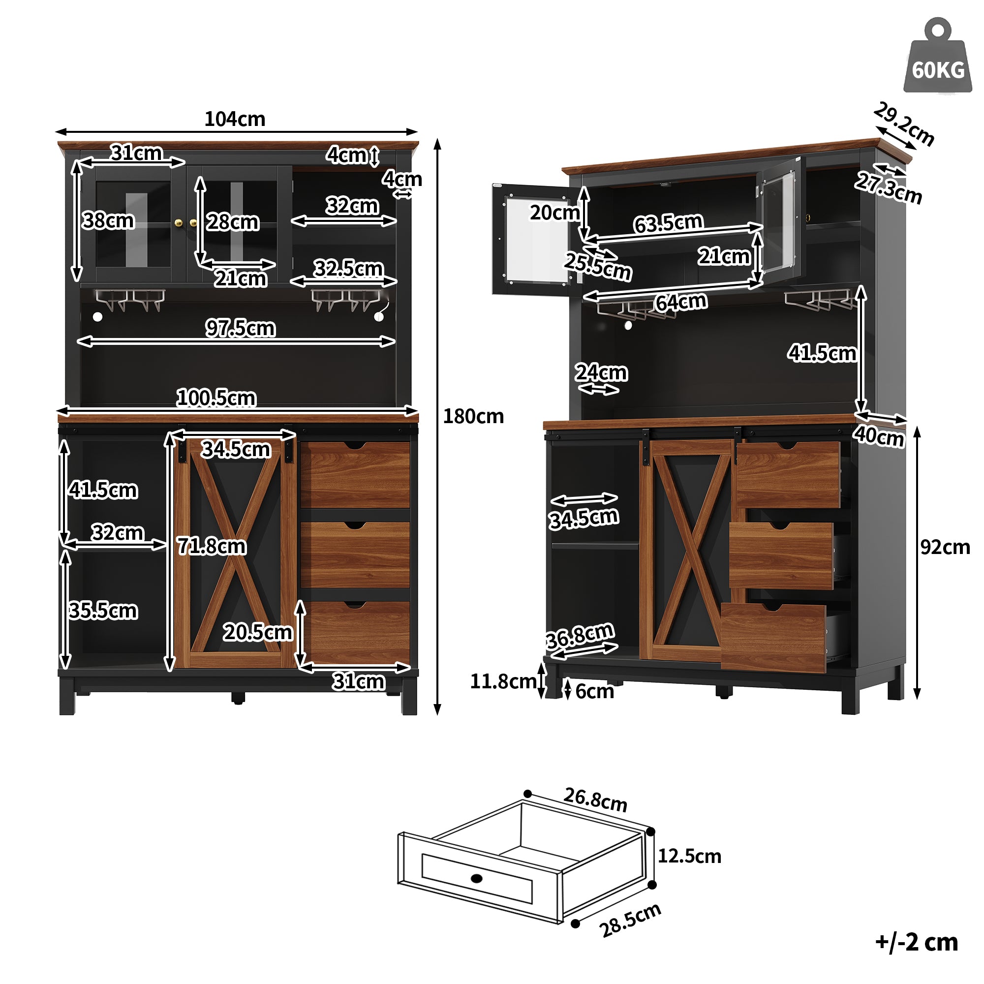Modern Tall Sideboard Cabinet with LED App Control and Sliding Door, Black