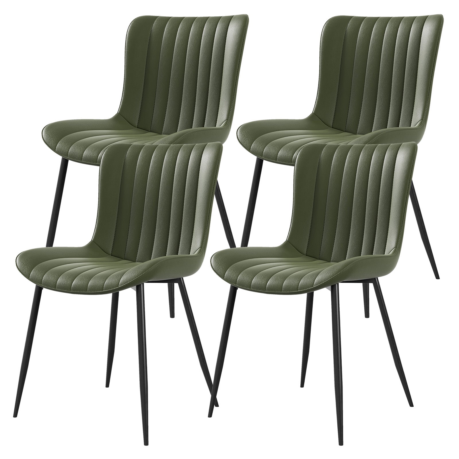 Dining Chairs, Set of 4 Modern Armchairs for Kitchen & Dining, Green Faux Leather