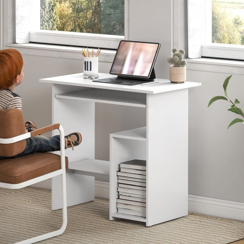 Desk, Computer Office Table with Keyboard Tray & Shelves, Chipboard, White