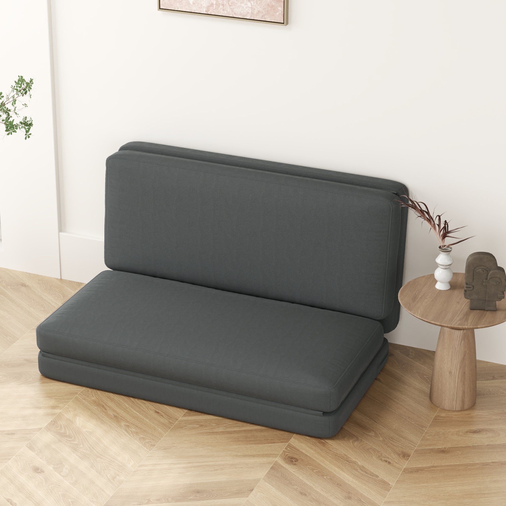 3-in-1 Folding Sofa Bed, Velvet, Dark Grey