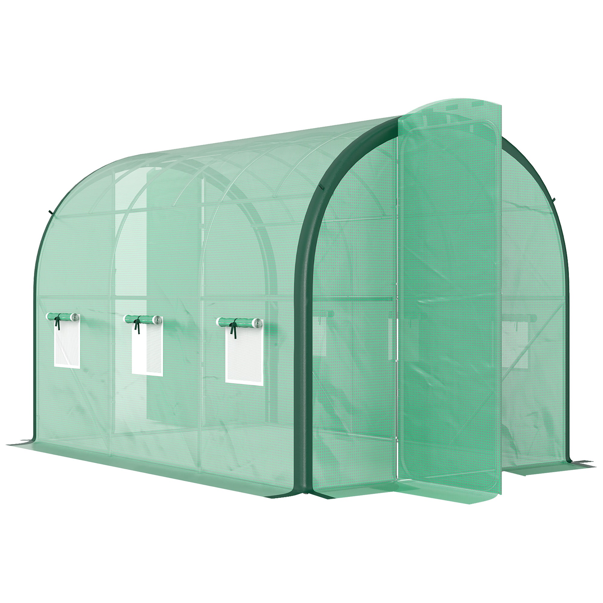 Polytunnel Greenhouse, 3 x 2(m) with Windows and Doors - Green