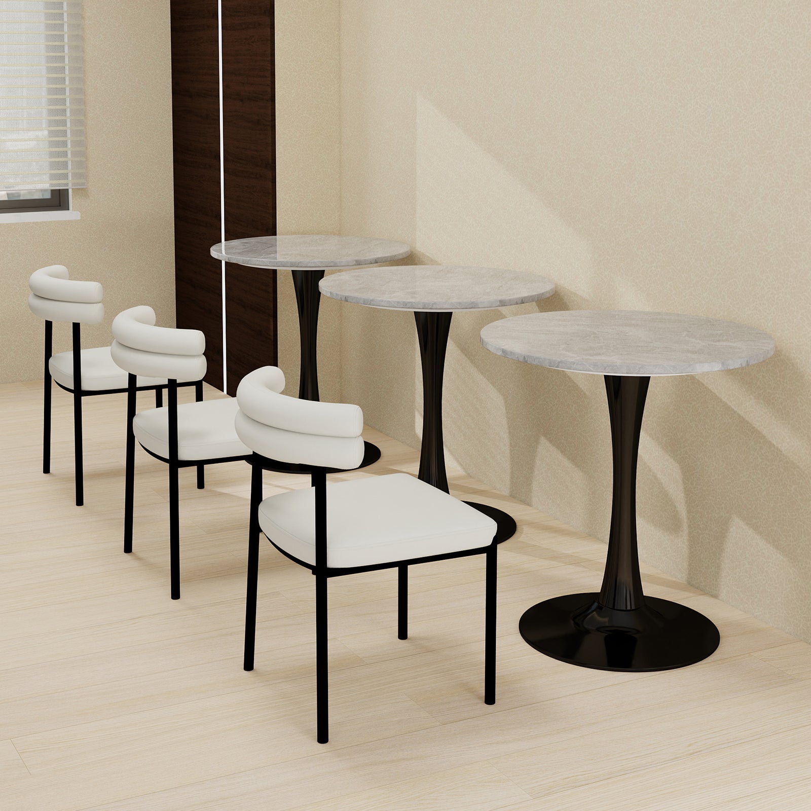 Coffee Table Mid-Century Modern Round Marble Top 27.6-inch - Black