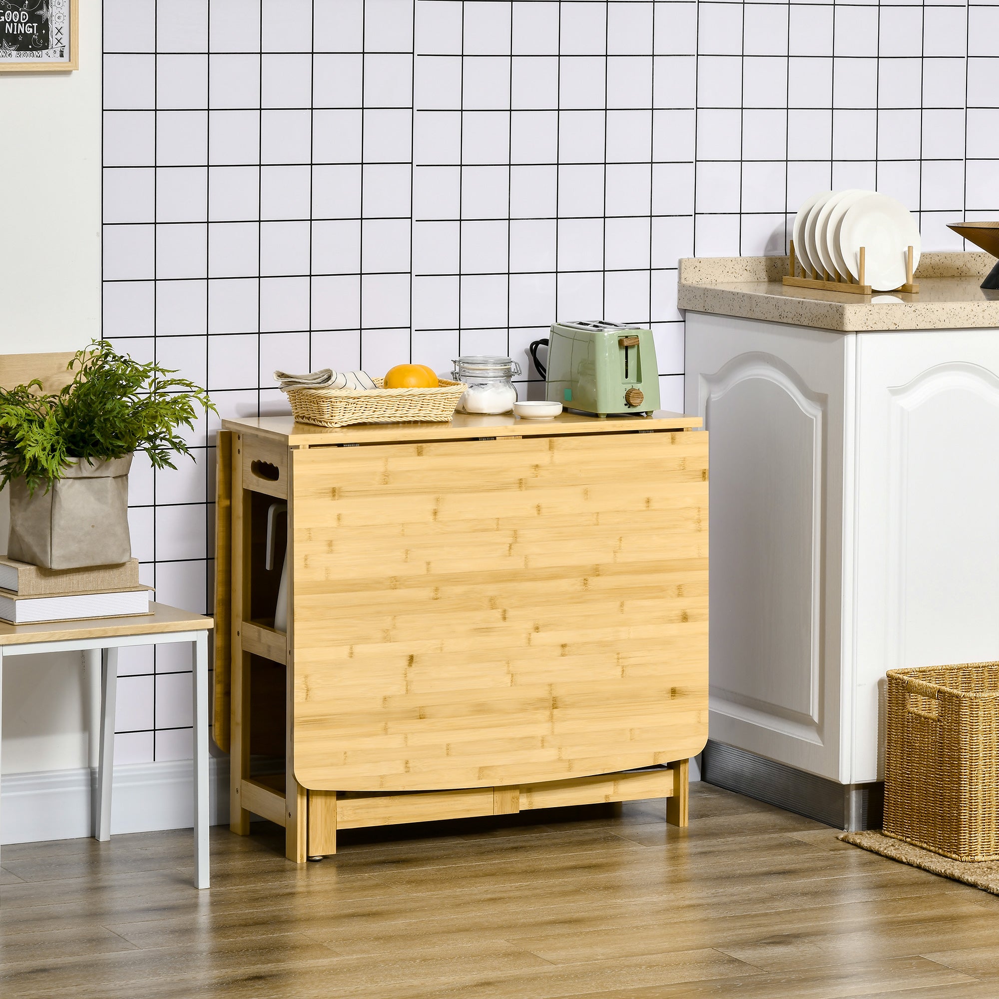 Dining Table Folding Storage Adjustable Legs 149.5x80x73.5cm, Bamboo Natural Wood