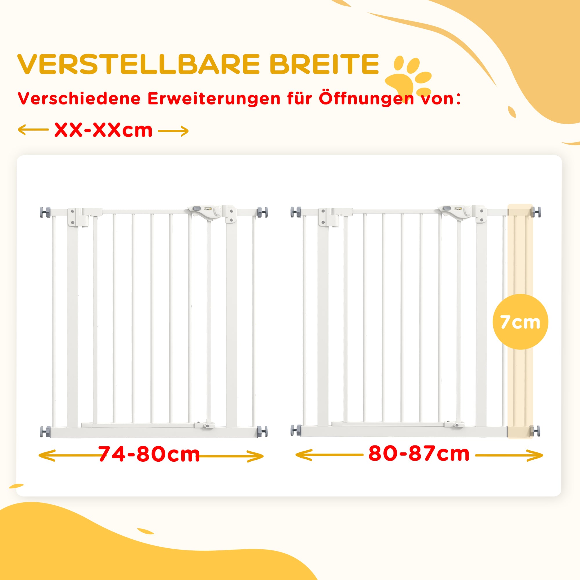 Dog Safety Gate, 74-87cm, Stair Gate, Metal Plastic White
