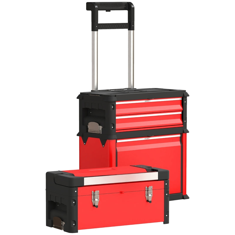 Workshop trolley, 3 modular units, rolling, steel, red