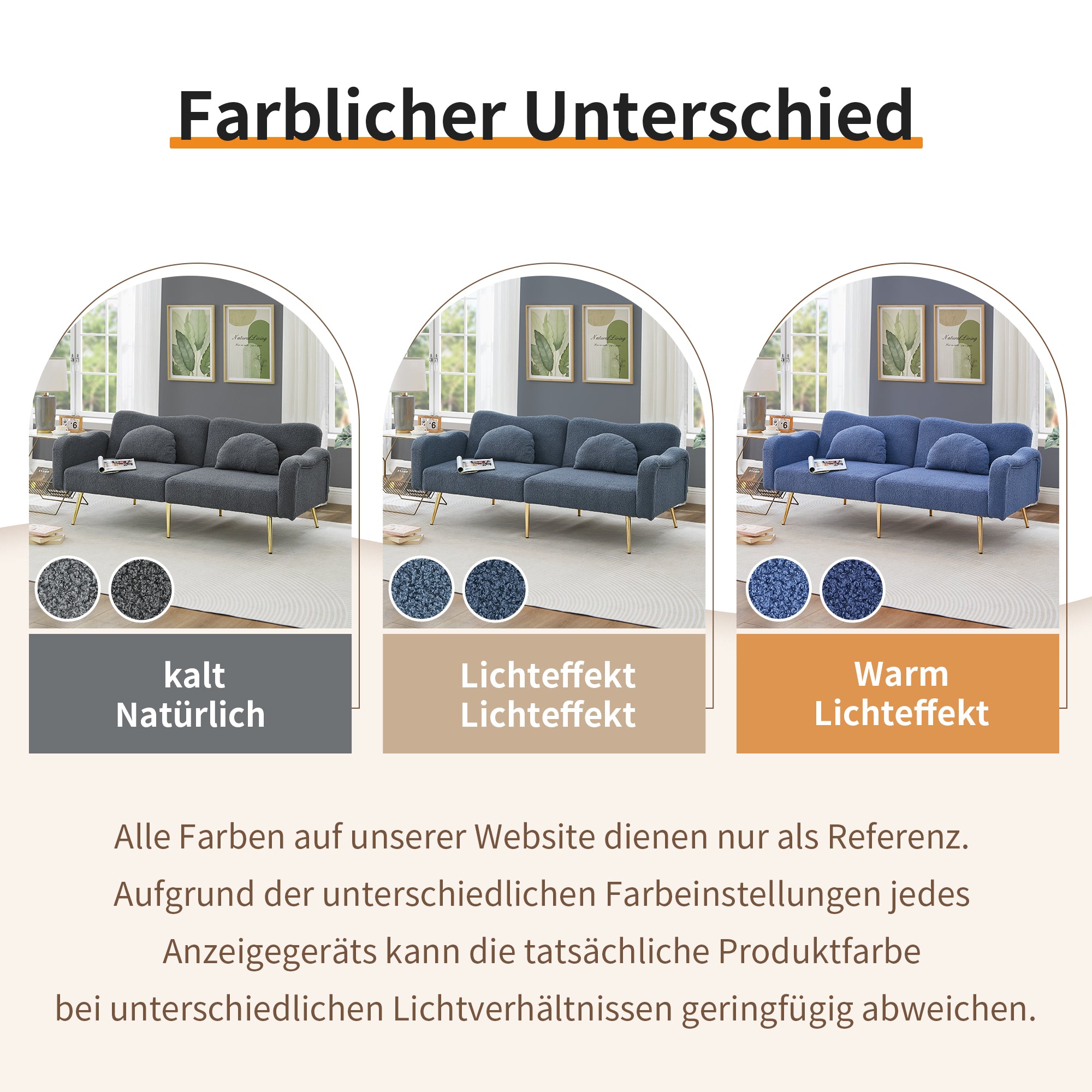 Sofa Bed, 2-Seater with Adjustable Backrest, Gold-Plated Metal Feet