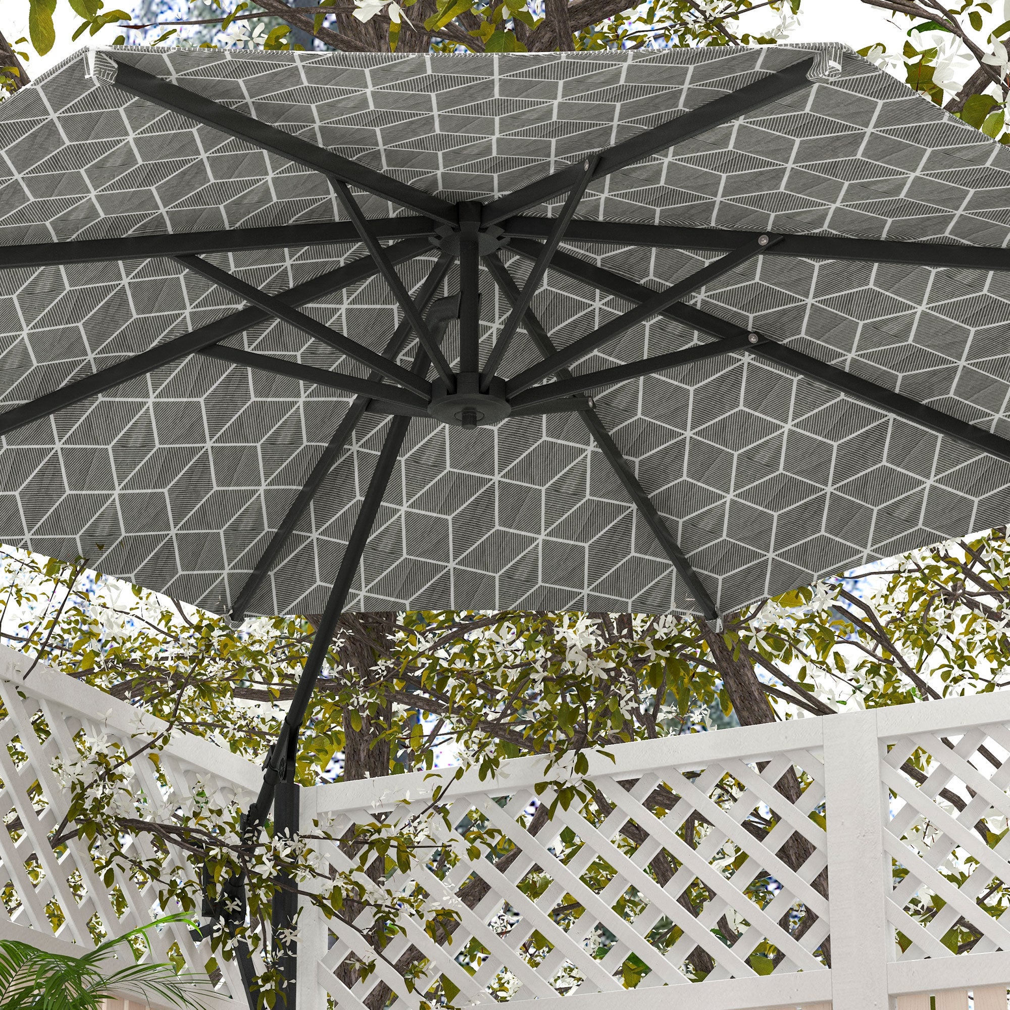 Convertible Cantilever Parasol, 3m, 360° Rotation, Black and White