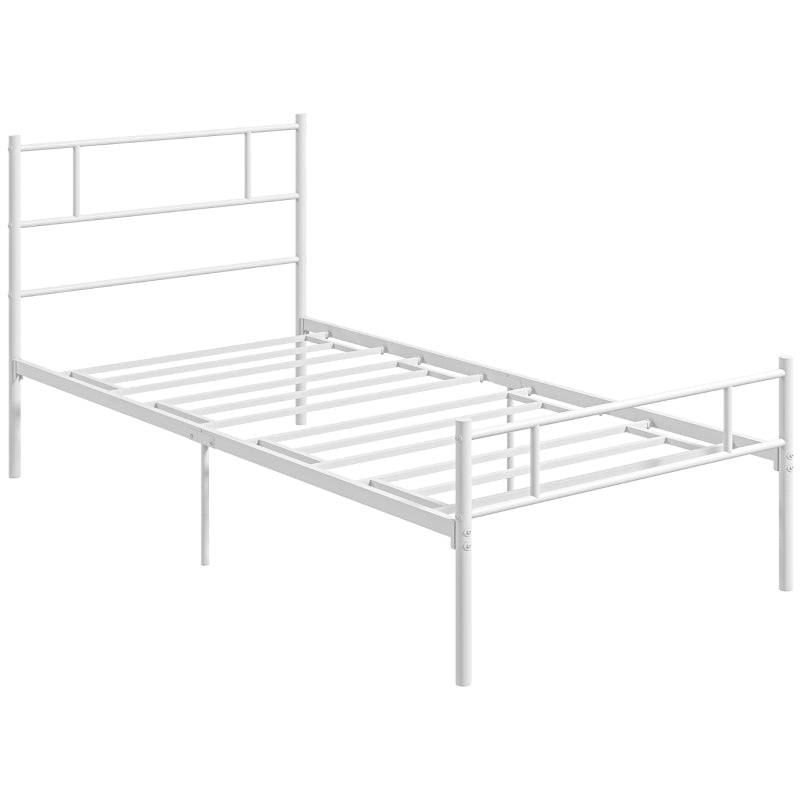 Single Bed Frame, Slat Support, Headboard & Footboard, 31cm Underbed Storage, Metal