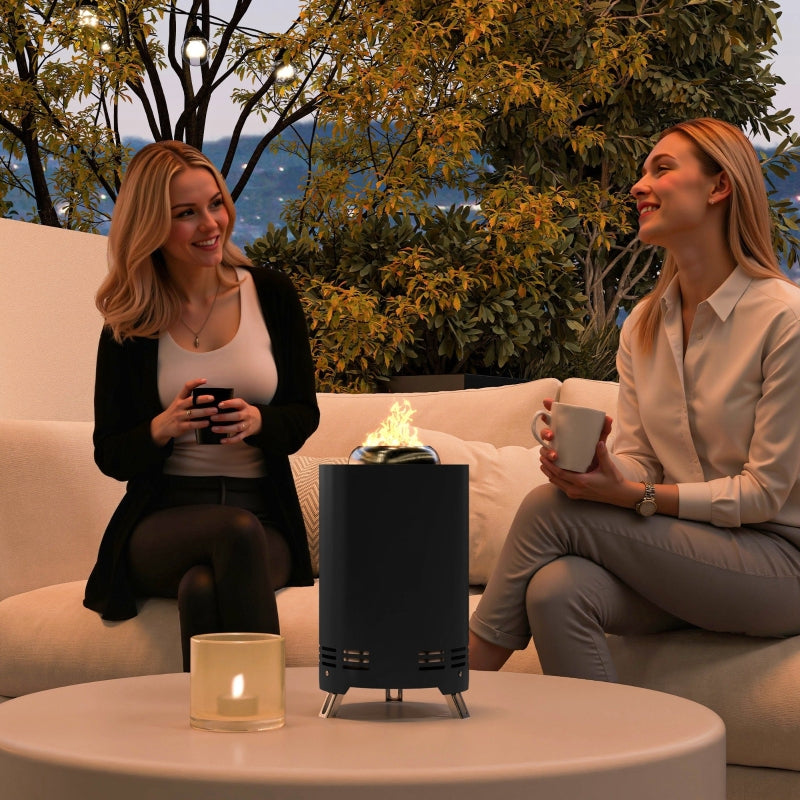 Fire Bowl 16x25cm Smoke-Free with Poker, Stainless Steel Black