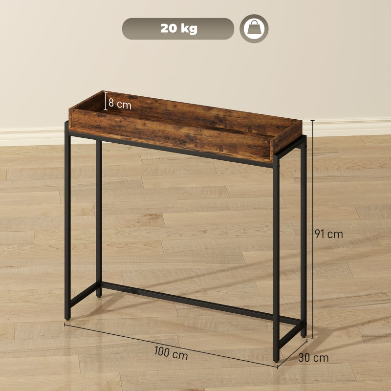 Hallway Console Table Narrow with Metal Frame Rustic Brown