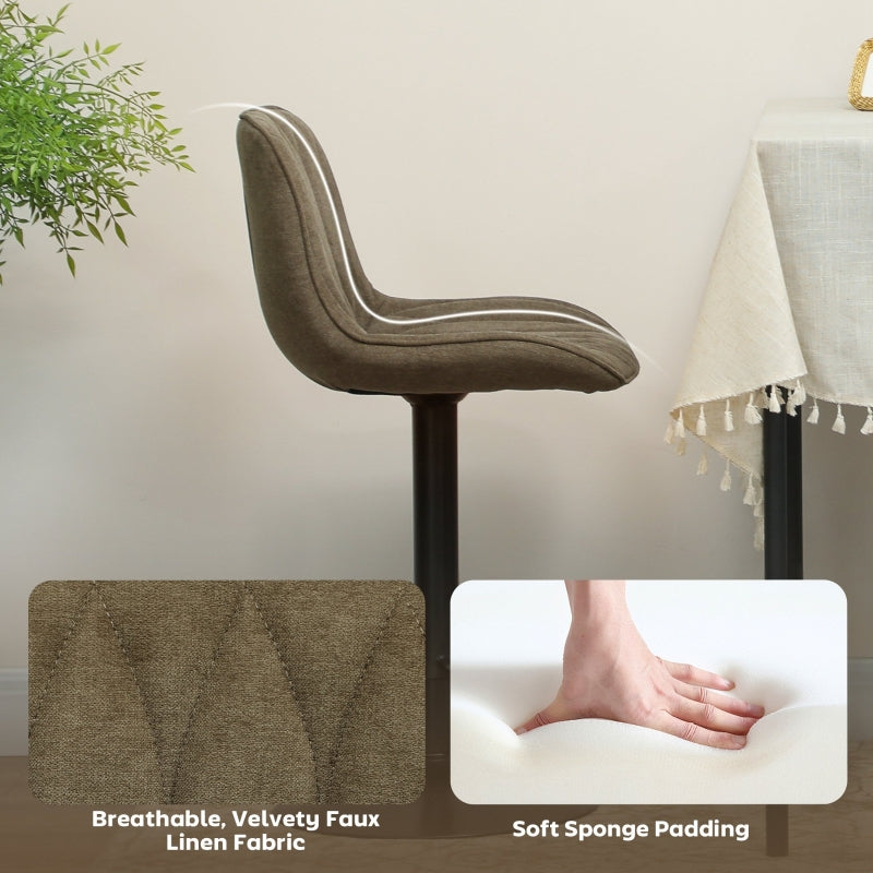 Set of Two Bar Stools, Linen-Look Brown