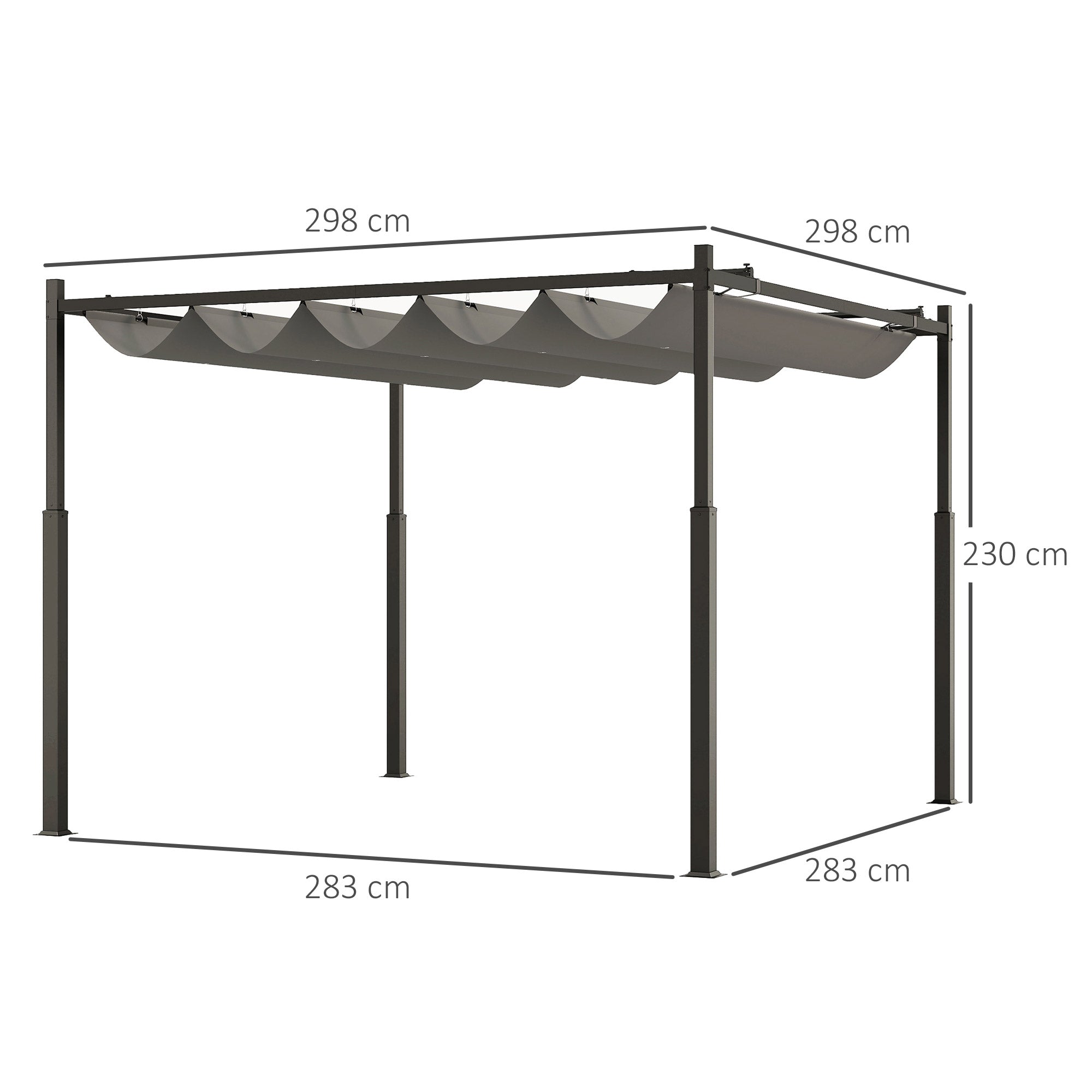 Metal Pergola with Retractable Roof, Magnetic Fixture, Sun Shade Canopy, Grey