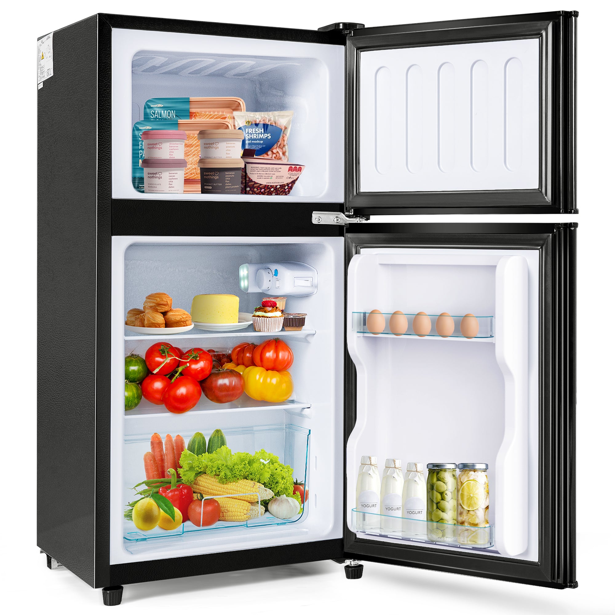 Fridge-freezer Double Door 60L Total Capacity, 86.8cm High, Premium Black