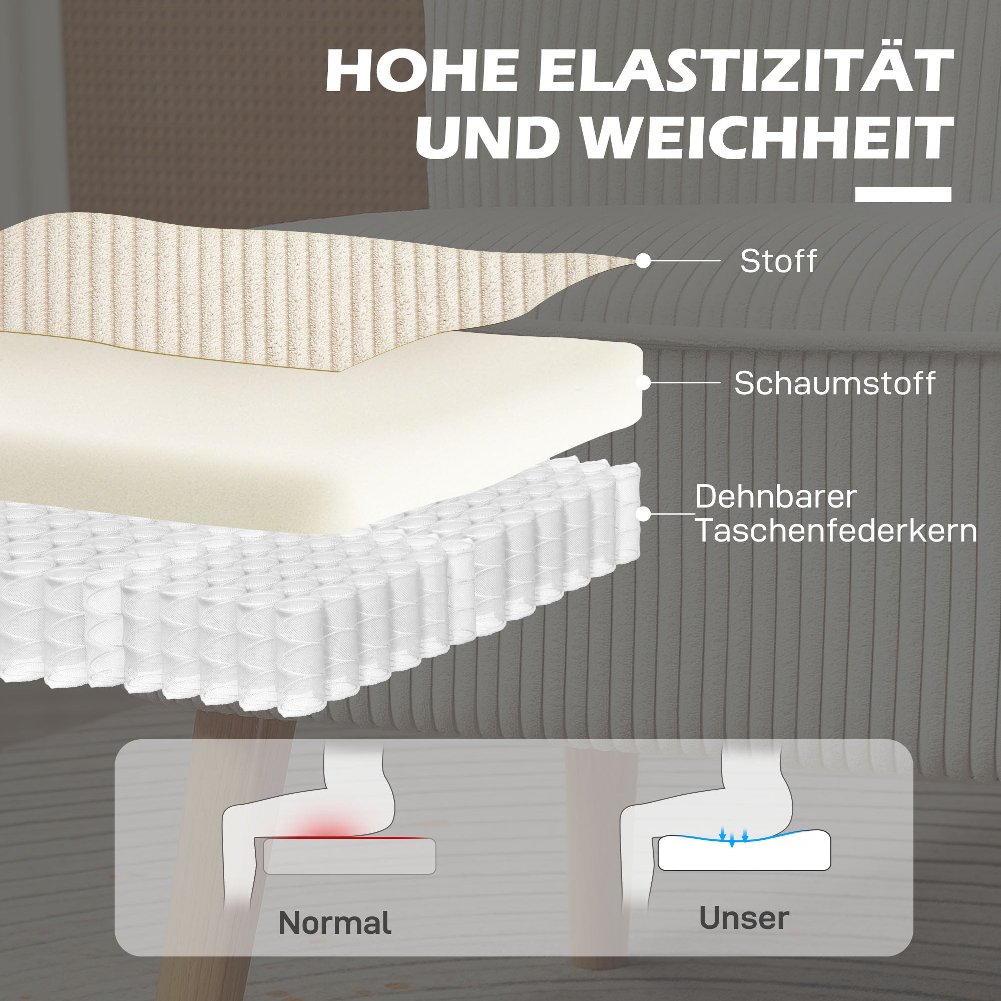 2-Seater Sofa Upholstered Lounge Wooden Legs, Corduroy Cream White