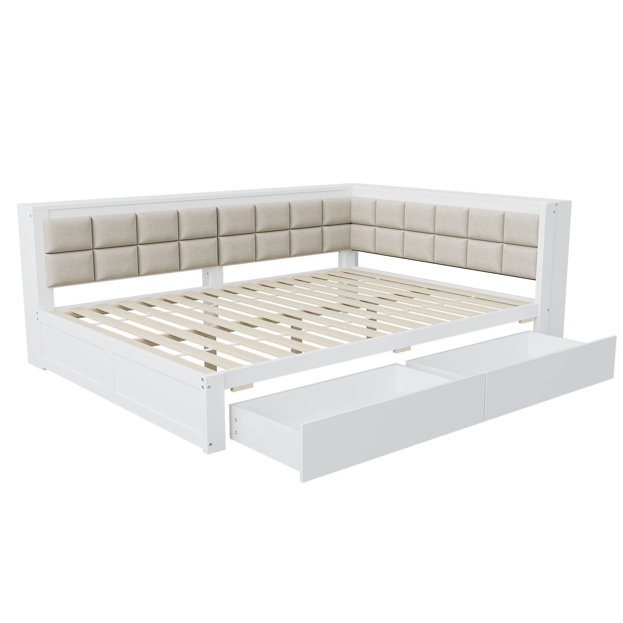 Sofa Bed, Multifunctional with Storage Drawer & Soft Backrest, Pine Wood White