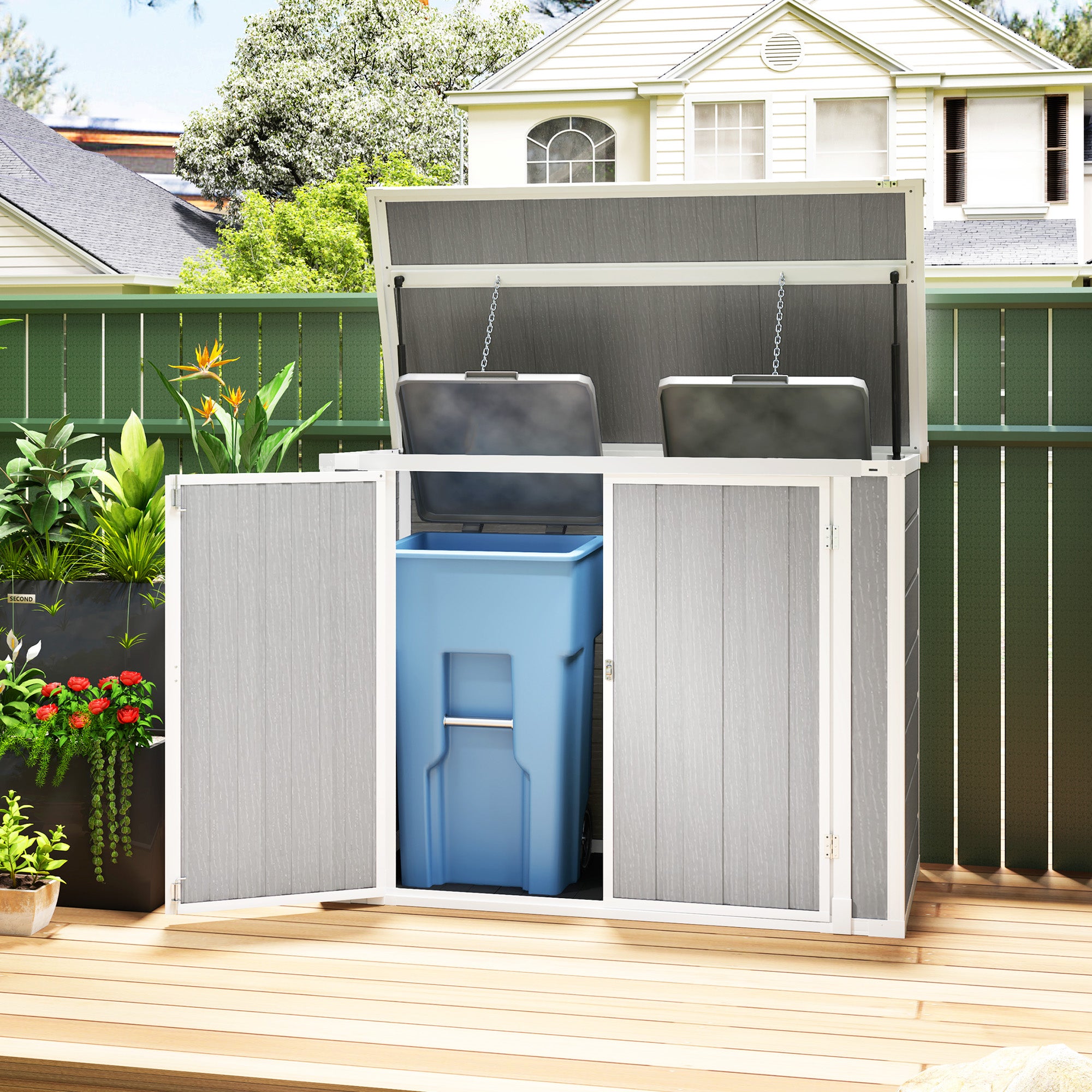 Garden Shed, Lockable Outdoor Storage with Openable Lid, Light Grey