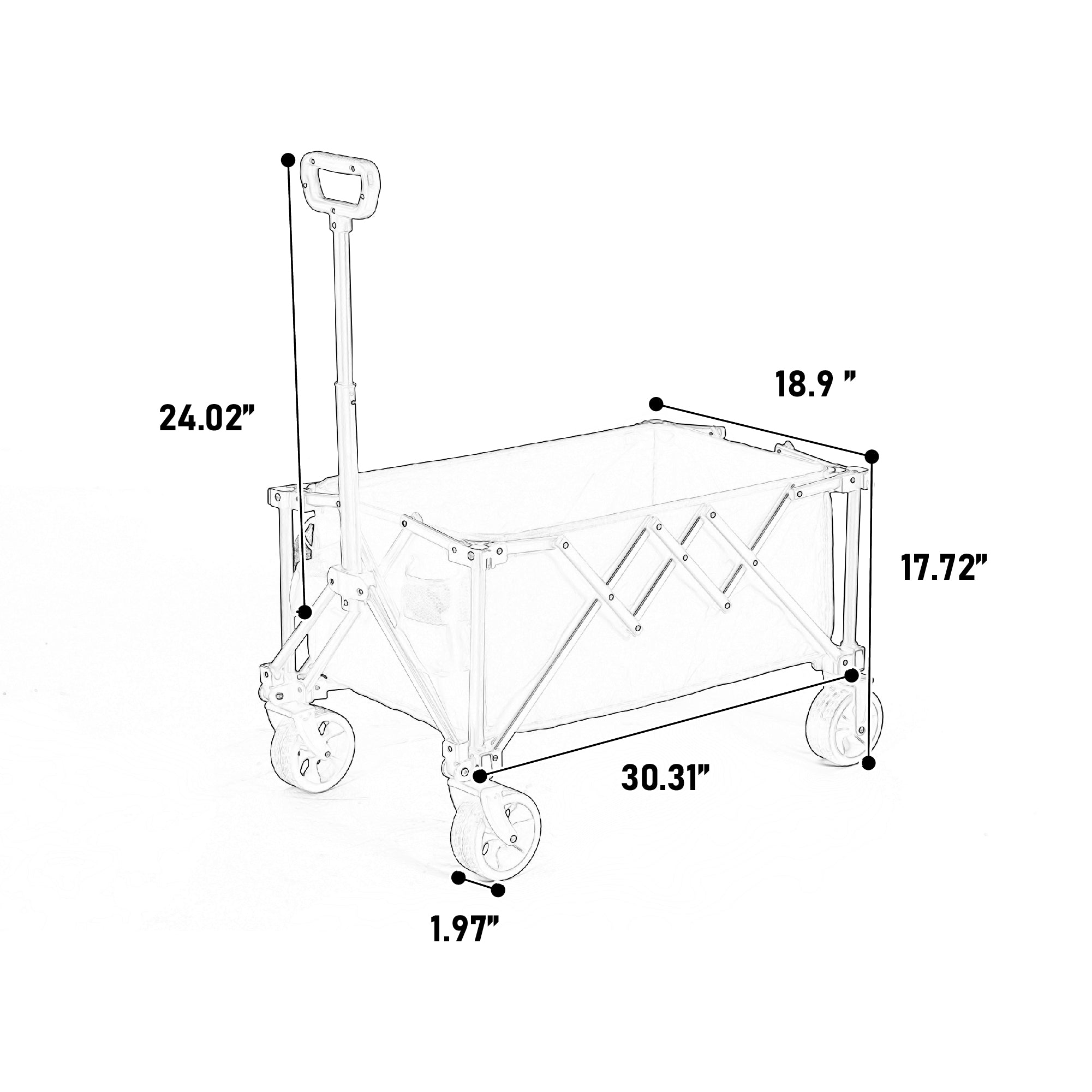Folding Wagon Carts, all terrain wheels, heavy duty, adjustable handle, army green