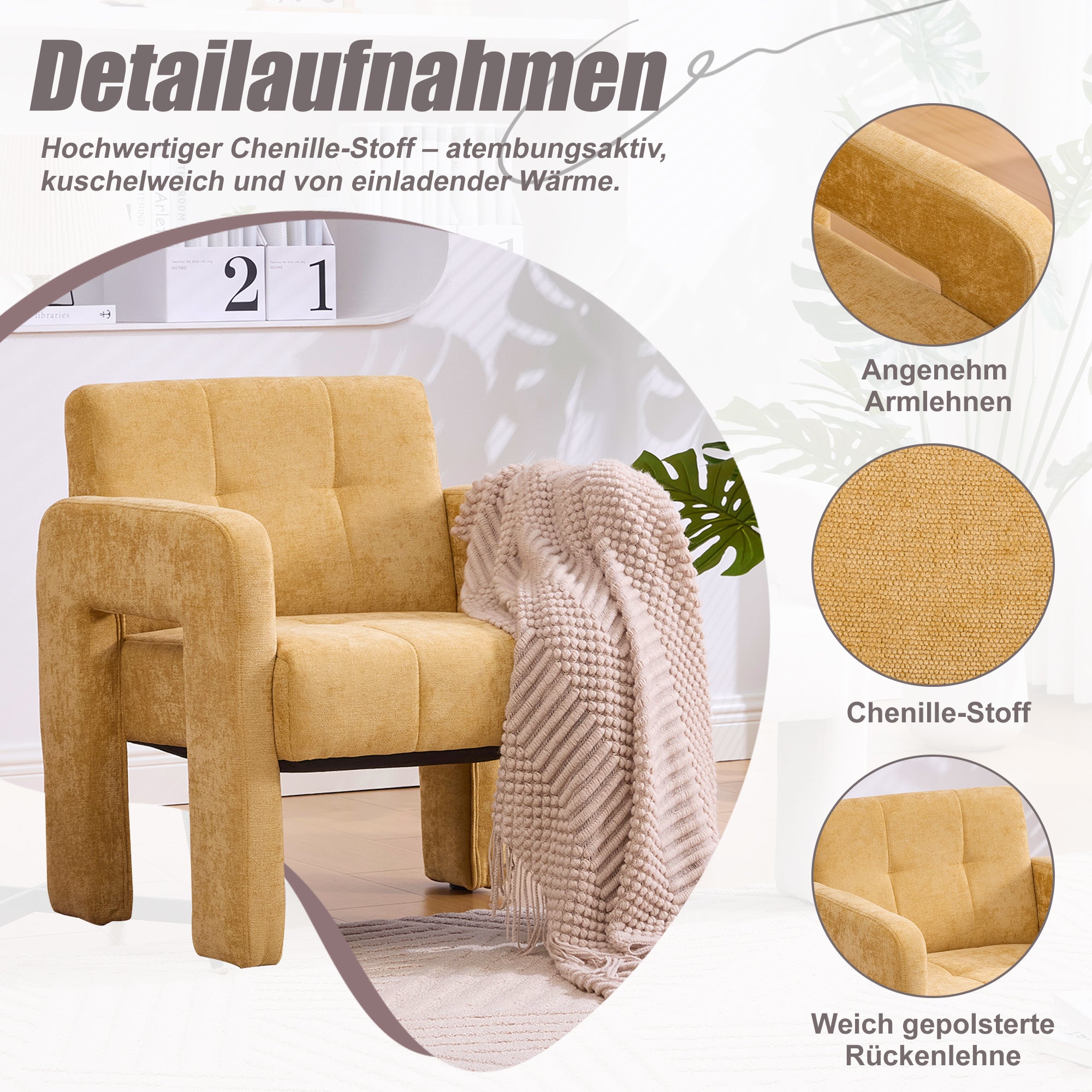 Modern Minimalist Single Armchair, Upholstered Comfortable Padded Nordic Style Seating