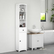 Bathroom Cabinet, Tall with 3 Shelves, 1 Drawer, White