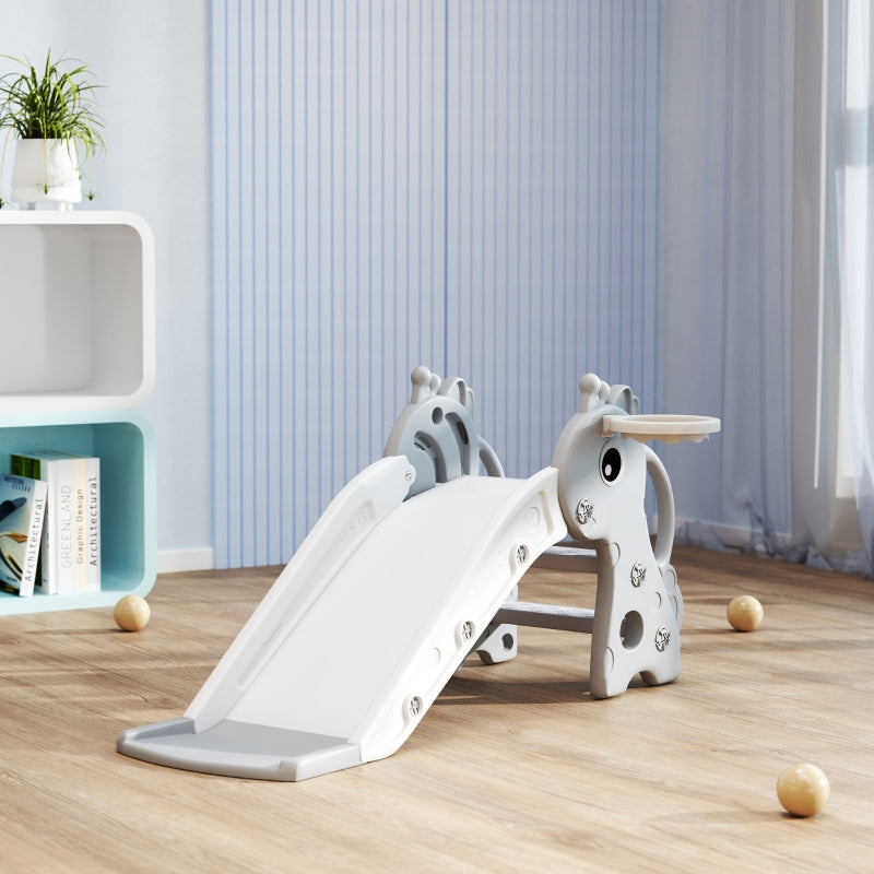 AIYAPLAY 3-in-1 Giraffe Slide with Basketball Hoop and Ball, grey