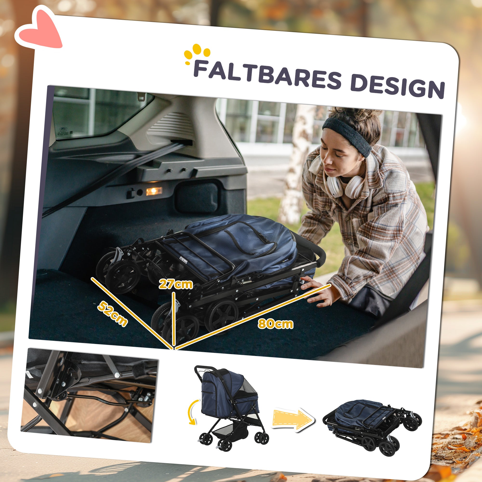 Pet Stroller Cat Buggy, Foldable Lightweight, Oxford Blue