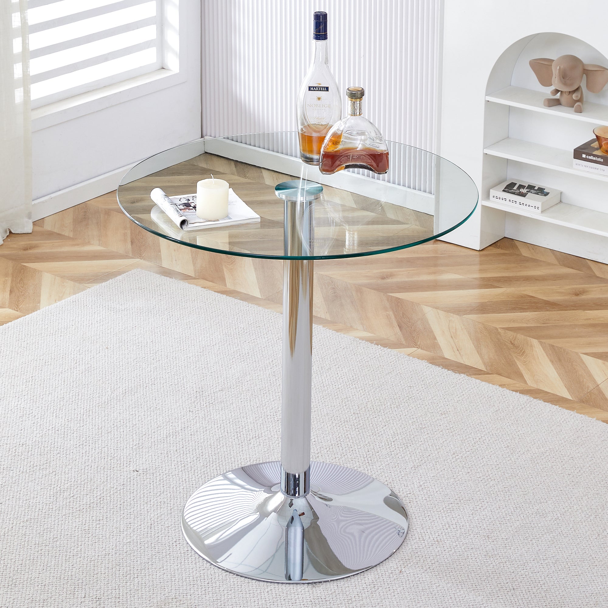Beam Table, Modern Minimalist Round Dining/Bar Height, Glass