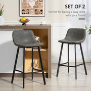 Bar Stools Set of 2, Dining Stools with Backrest and Footrest, PU Leather Grey