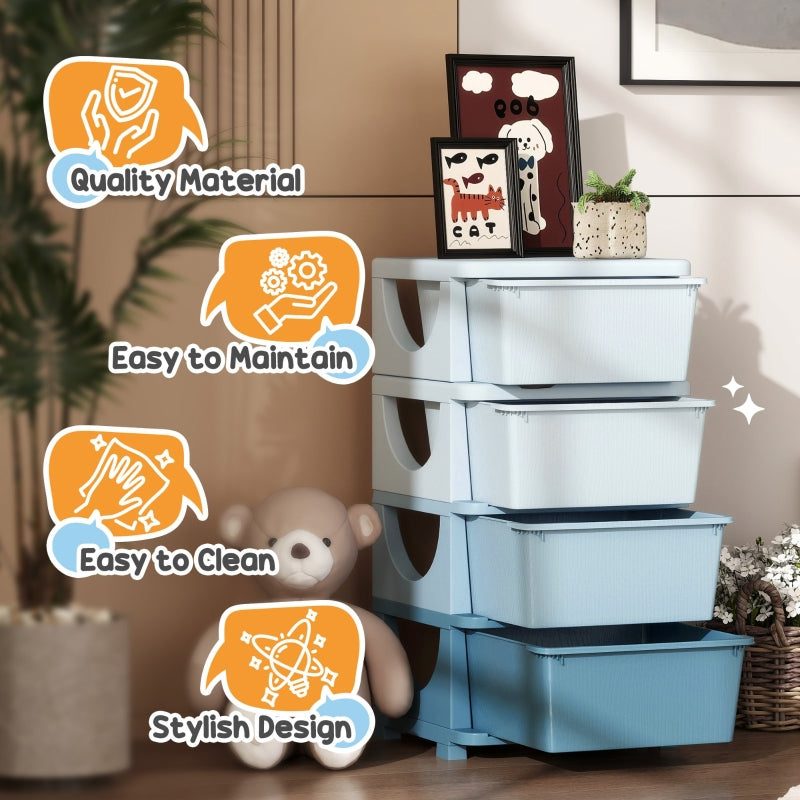 Kids Storage Boxes Four-Tier Four Drawers Blue