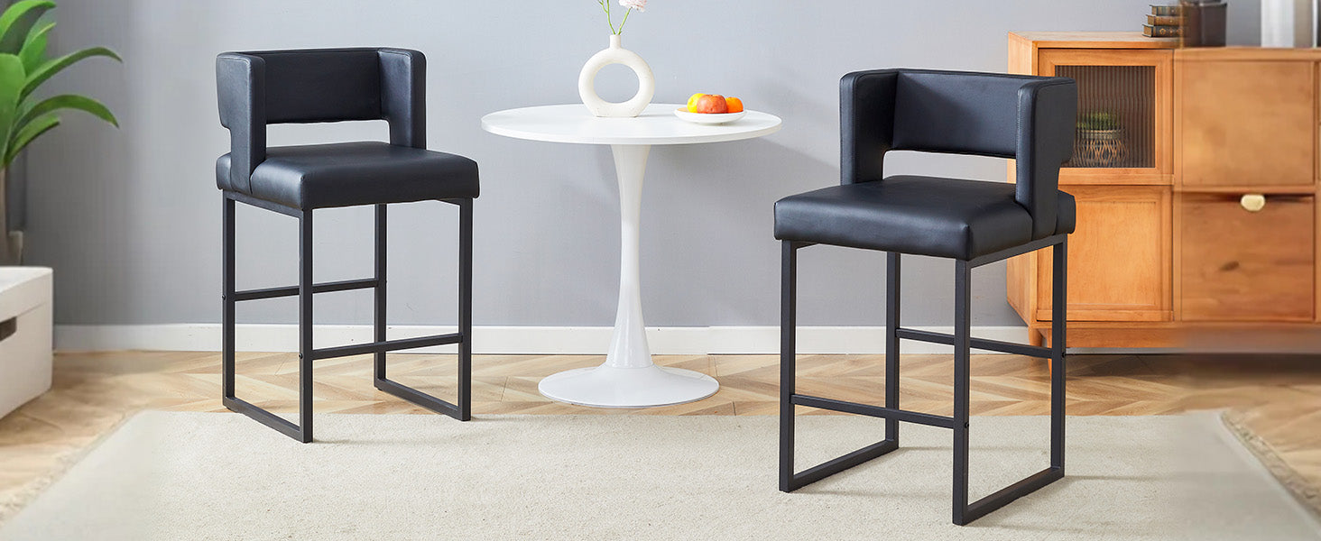 2-Pack Bar Stools, Nordic Square Design with Metal Legs, Black