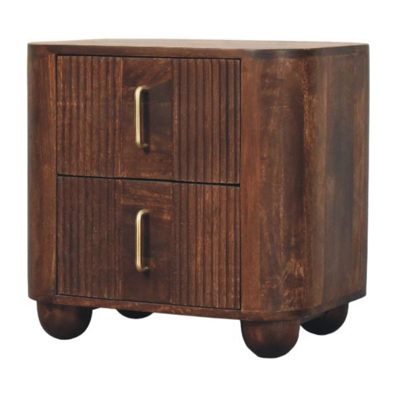 Solid Wood Marlowe Fluted Nightstand, 2 Drawers, Dark Brown