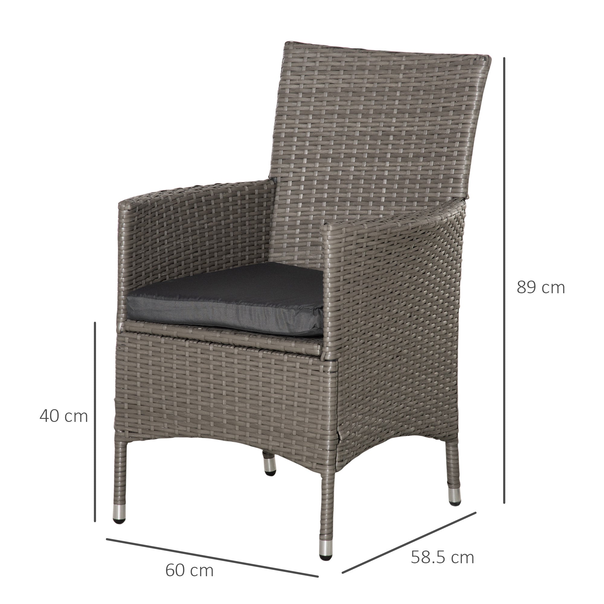 Rattan Armchairs, Set of Four with Cushions, Grey