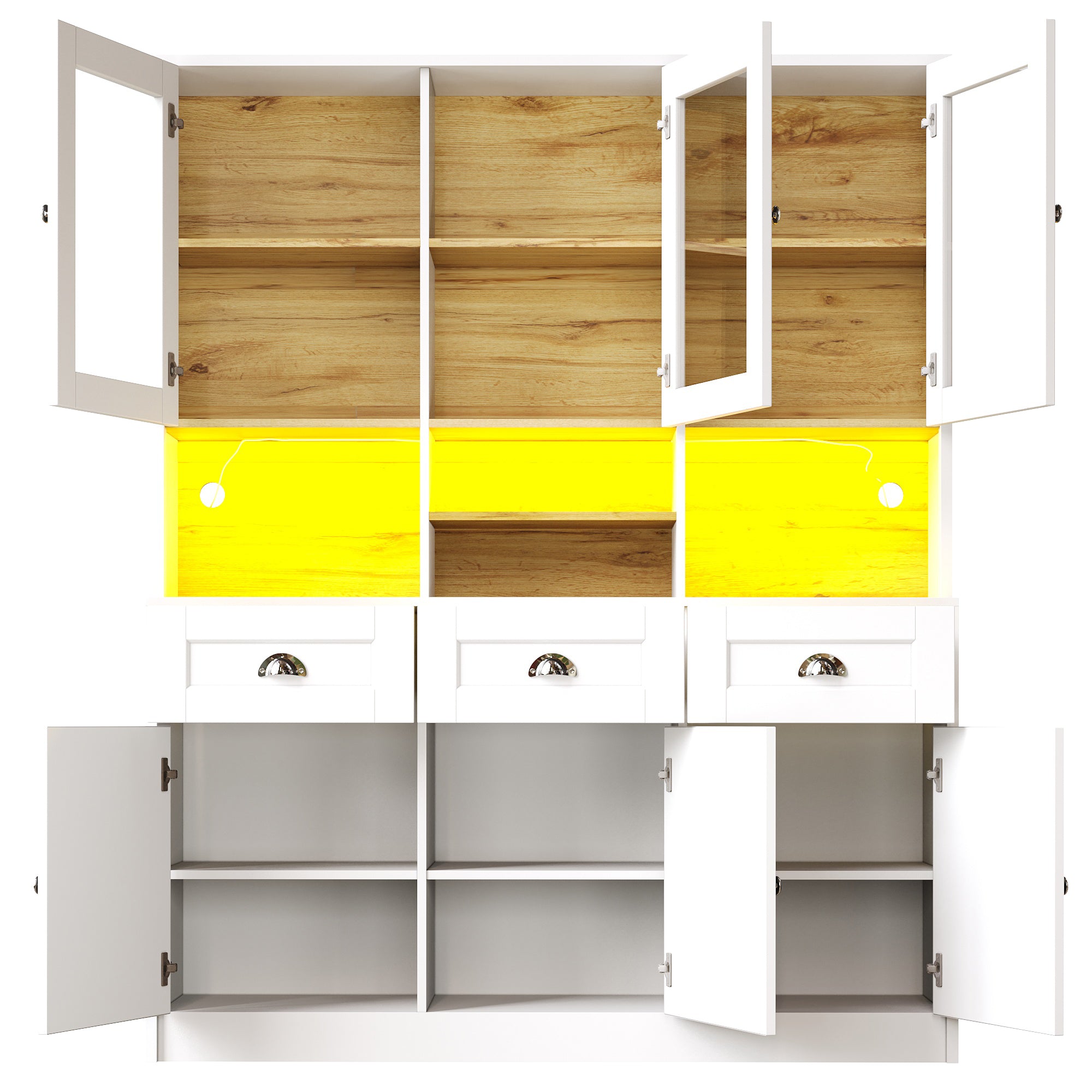 Tall Kitchen Cabinet 140x40x175cm Adjustable Shelves LED Lighting White/Black