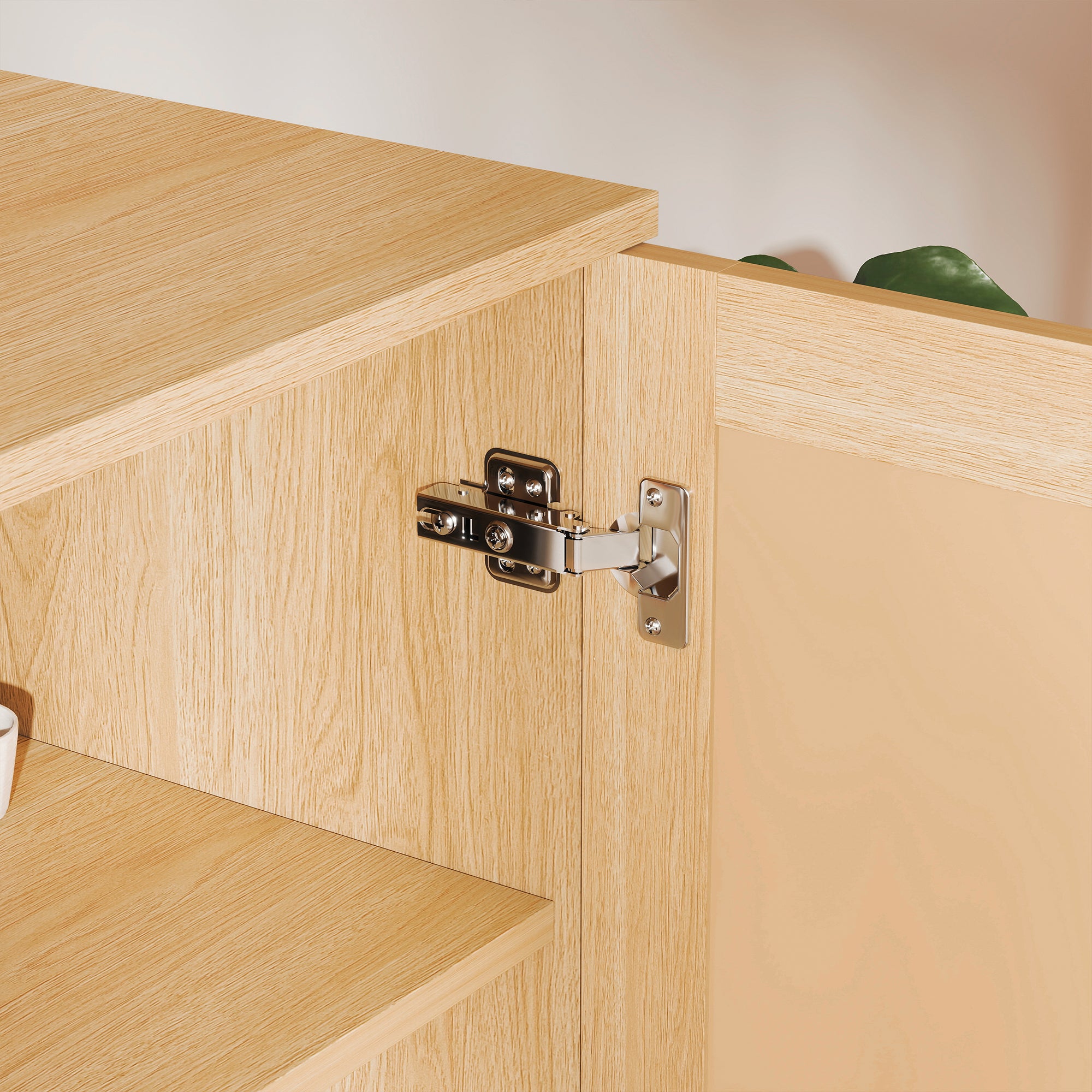 Wicker Sideboard Double-Door Storage Cabinet 120cm Natural Wood Look