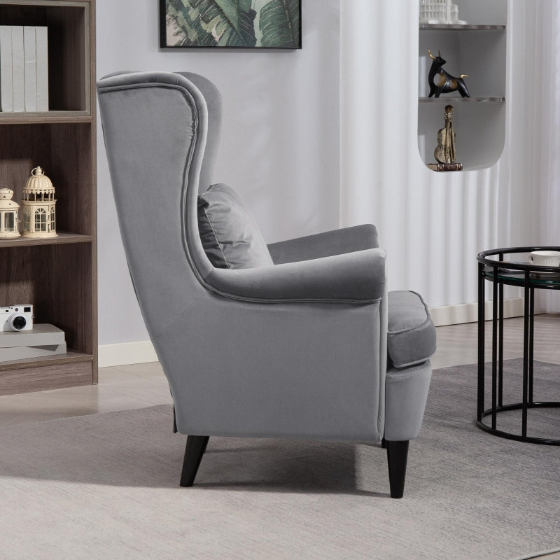 Modern Accent Chair Upholstered Wingback with High Backrest and Pillow, Dark Grey