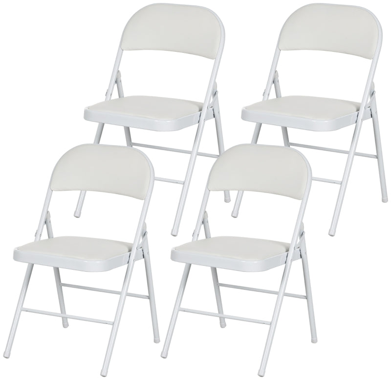 Folding Chairs, Portable Office with Cushions, Faux Leather White