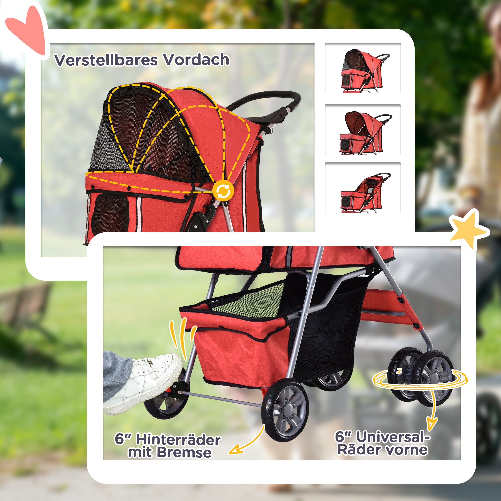 Dog Buggy, Lightweight & Foldable, Red