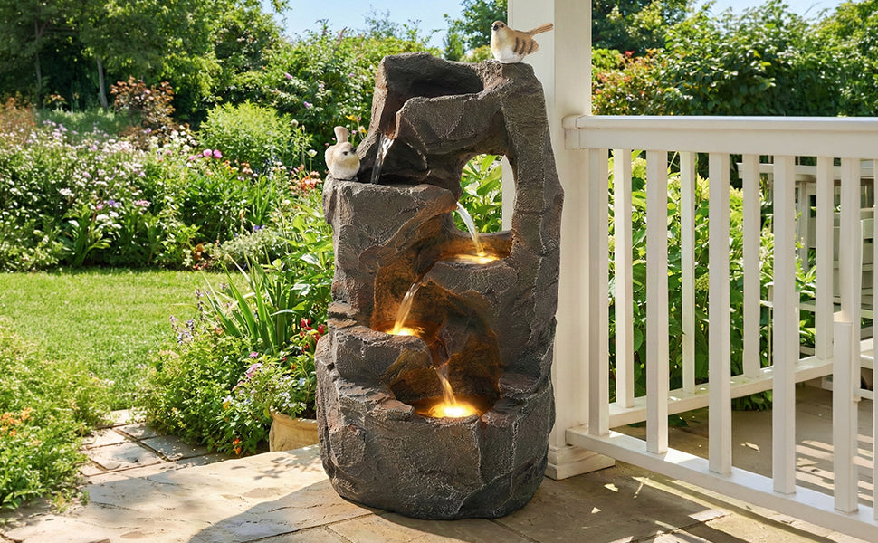 Natural Zen LED Outdoor Fountain for Garden and Terrace, 47 cm, Stone Grey