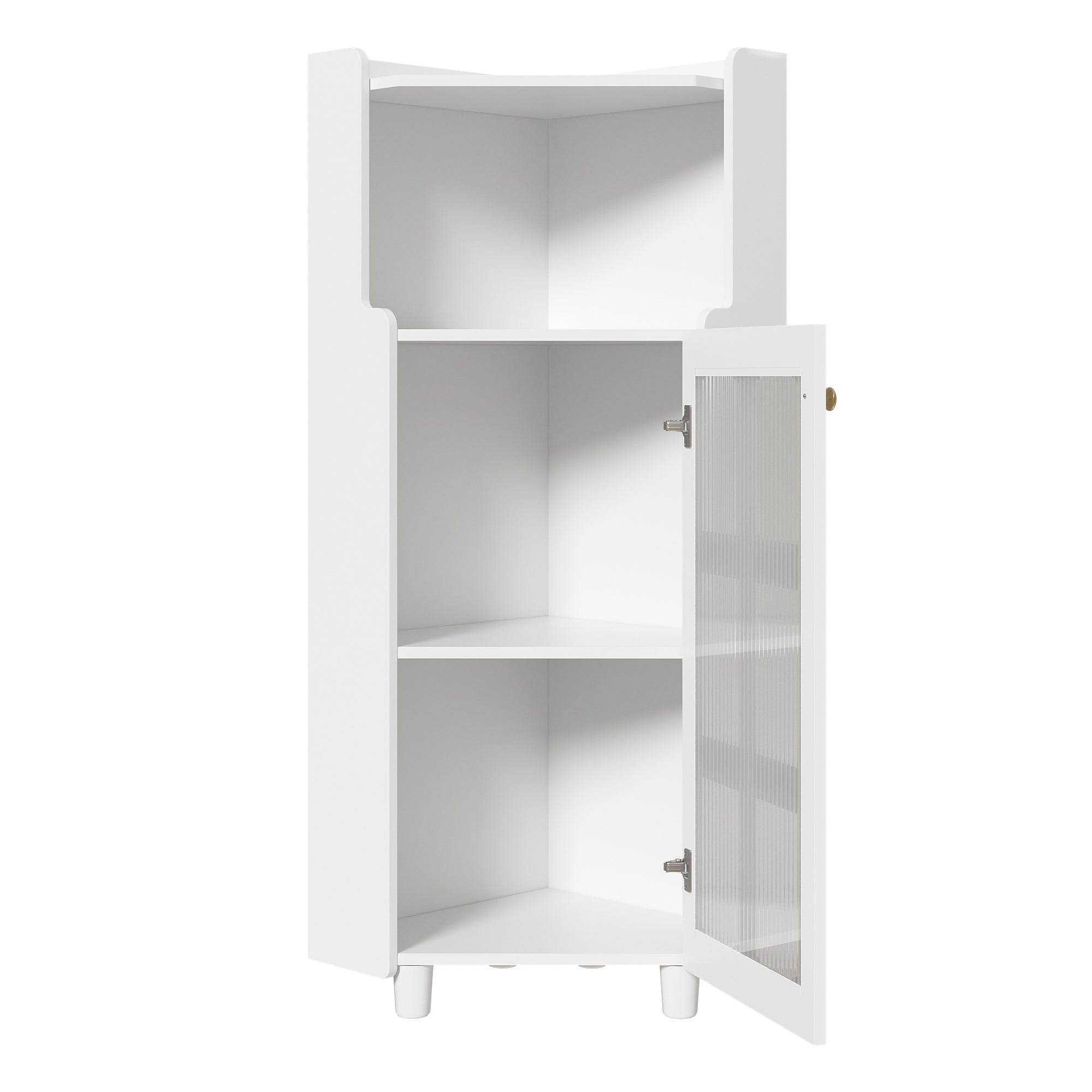 Corner Cabinet LED Lighting App Control Lacquered 63.5x124cm - White