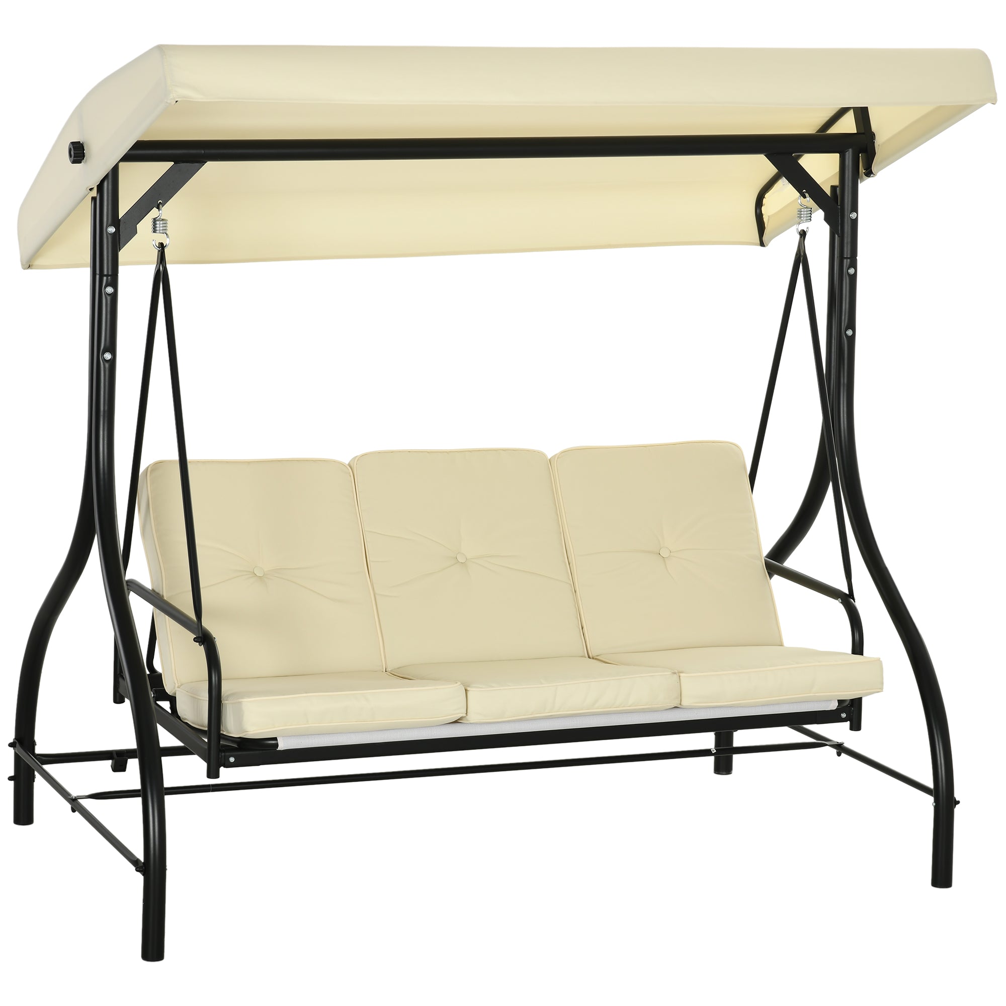 Porch Swing, 2-in-1 Reclining 3-Seater with Adjustable Sunroof, 240 kg, Beige