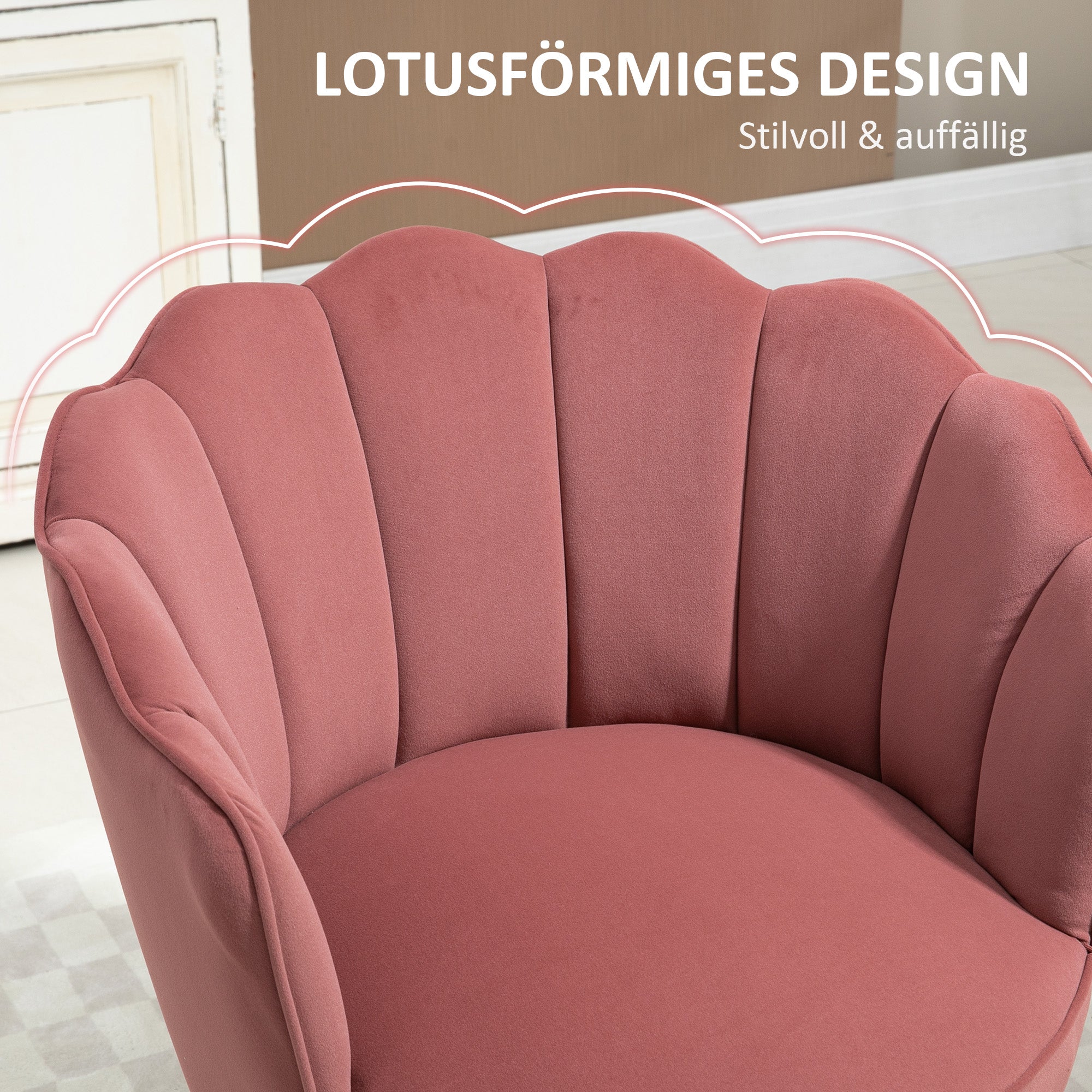 Dining Chair Armchair Backrest Living Room Polyester Rubber Wood Pink