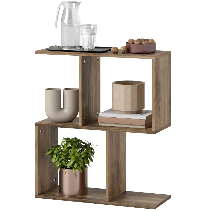 Side Table Narrow End Table S-Shaped 3-Tier Storage Shelves Oak