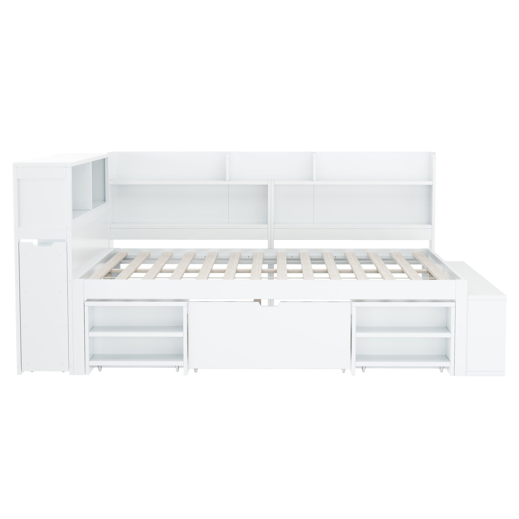 Children's Single Bed 140x200cm Storage Drawers Bookshelf White