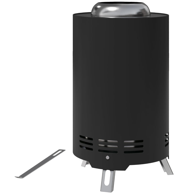 Fire Bowl 16x25cm Smoke-Free with Poker, Stainless Steel Black