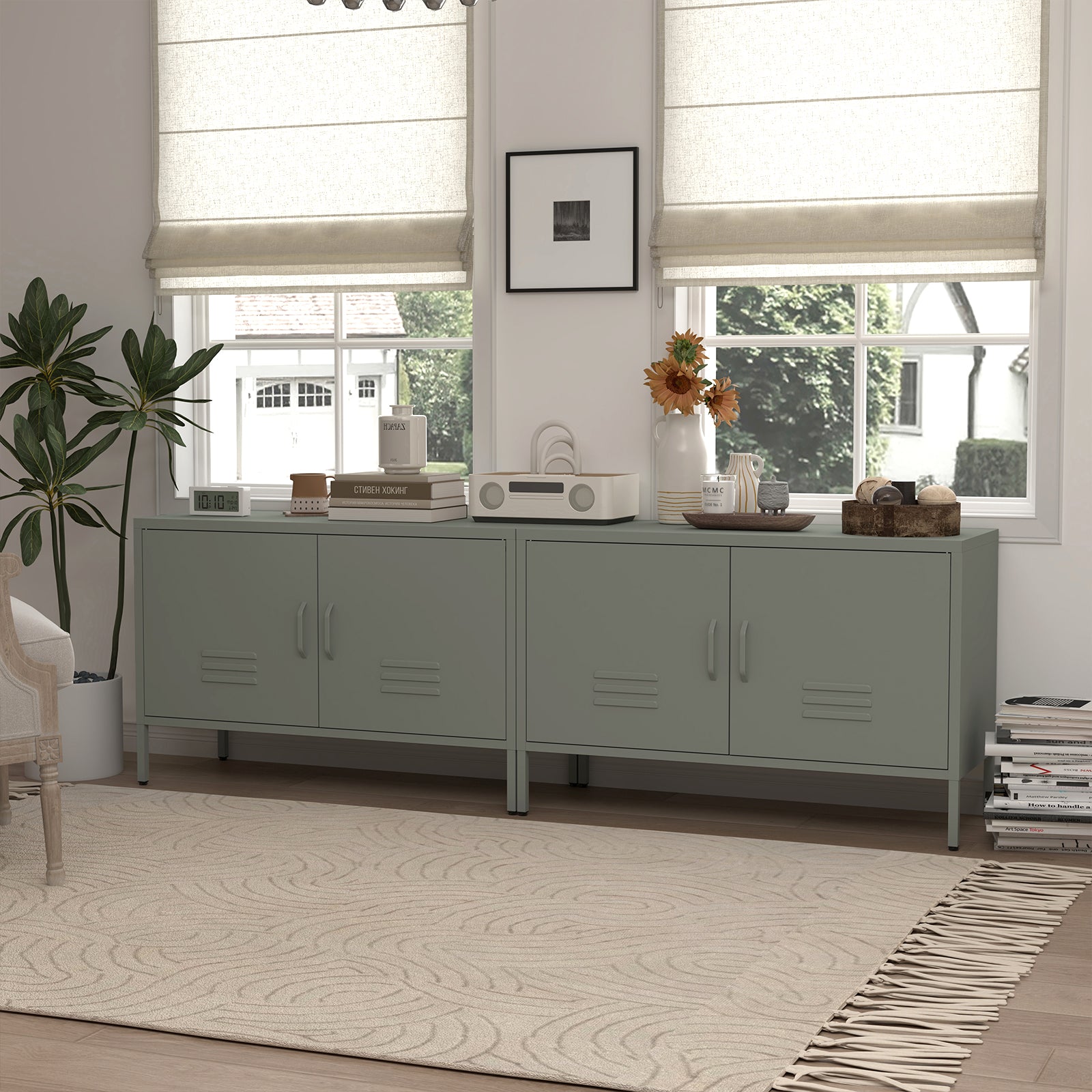 Metal Storage Cabinet with Adjustable Dividers and Cable Management, Green