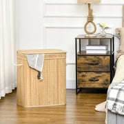 Bamboo laundry basket with lid and handles 90 liter 2 sections with removable fabric bag