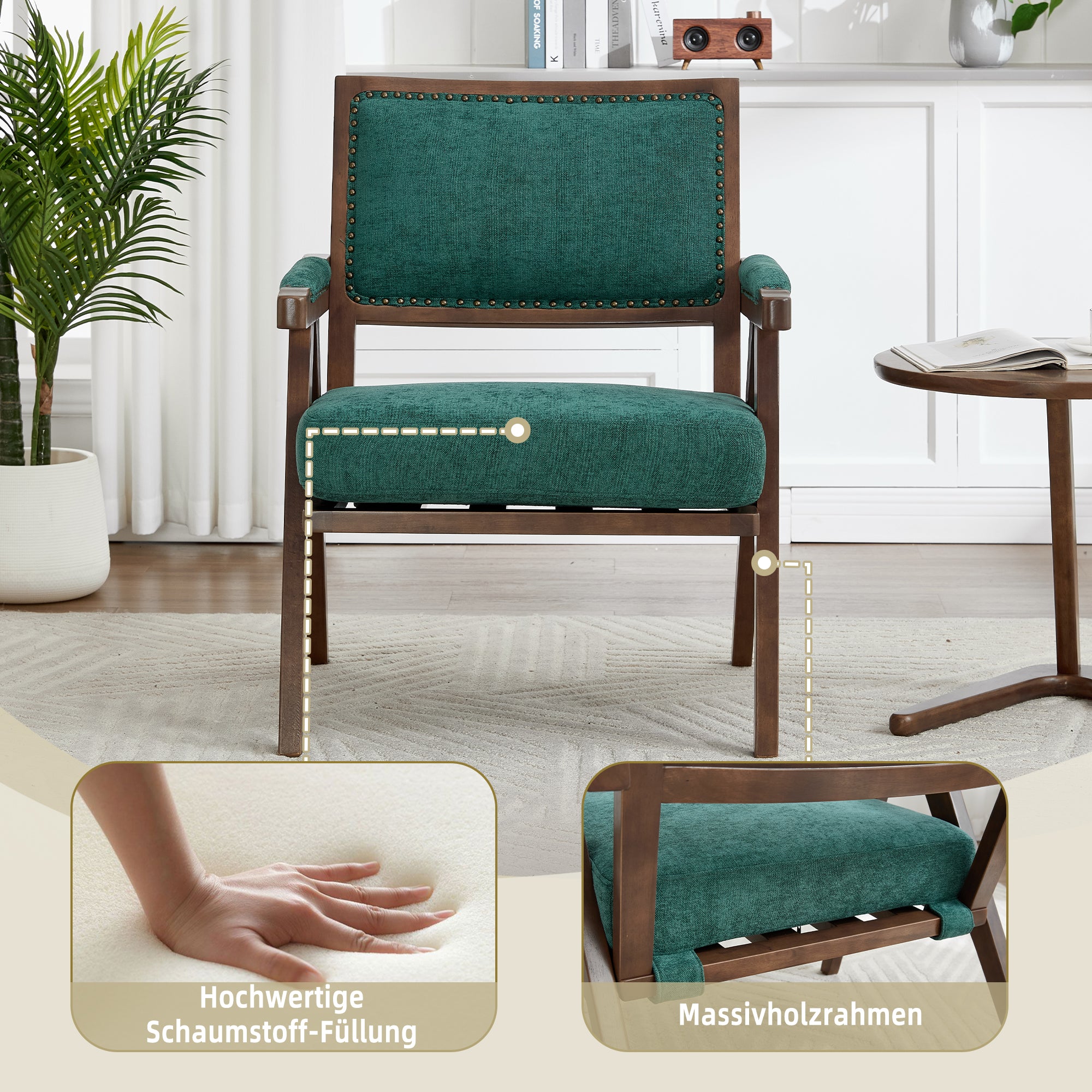 Lounge Chair, Mid-Century Modern Single Upholstered Wooden Frame, Fabric