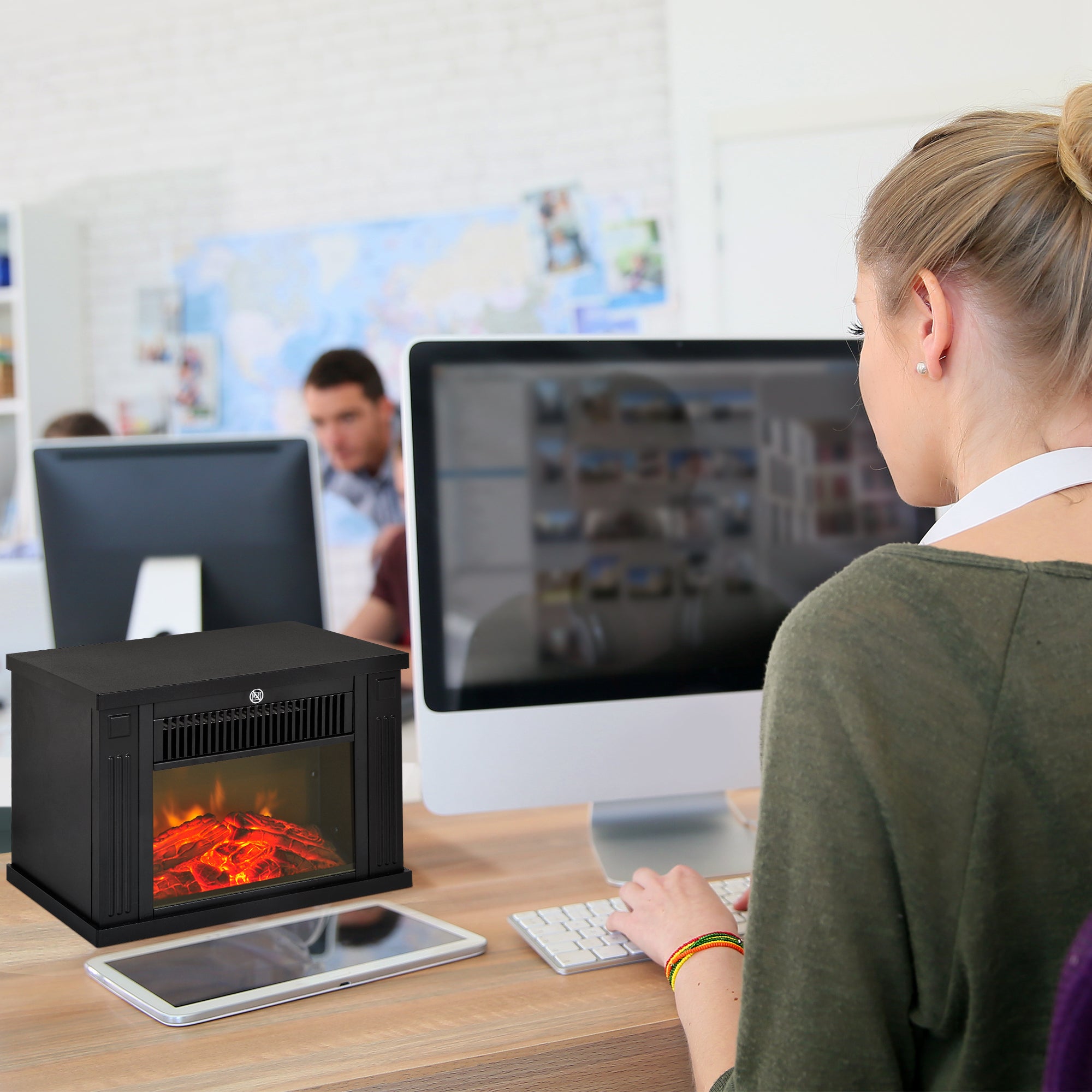 Electric Fireplace, Realistic Flame, Modern Look, Black